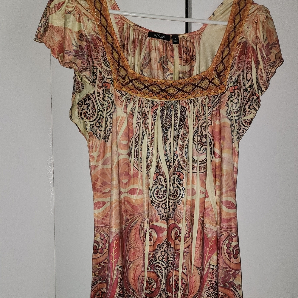 Apt. 9 Orange and Pink Smocked Cap Sleeve Blouse
